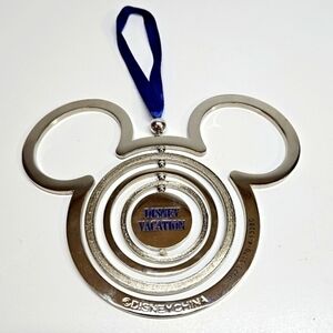 Disney Silver Sparkle Disney Vacation Mickey Mouse Ears Holiday Spinner Ornament